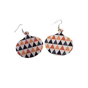 Geometric Triangle Mosaic Leather Dangle Earrings Handmade Lightweight Statement